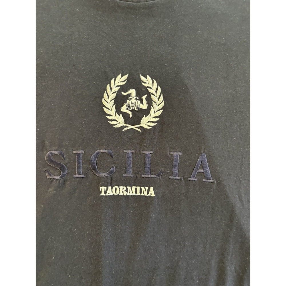 Vintage Black Sicilia T Shirt Made in Italy XXL Fits Like American L - Picture 2 of 7